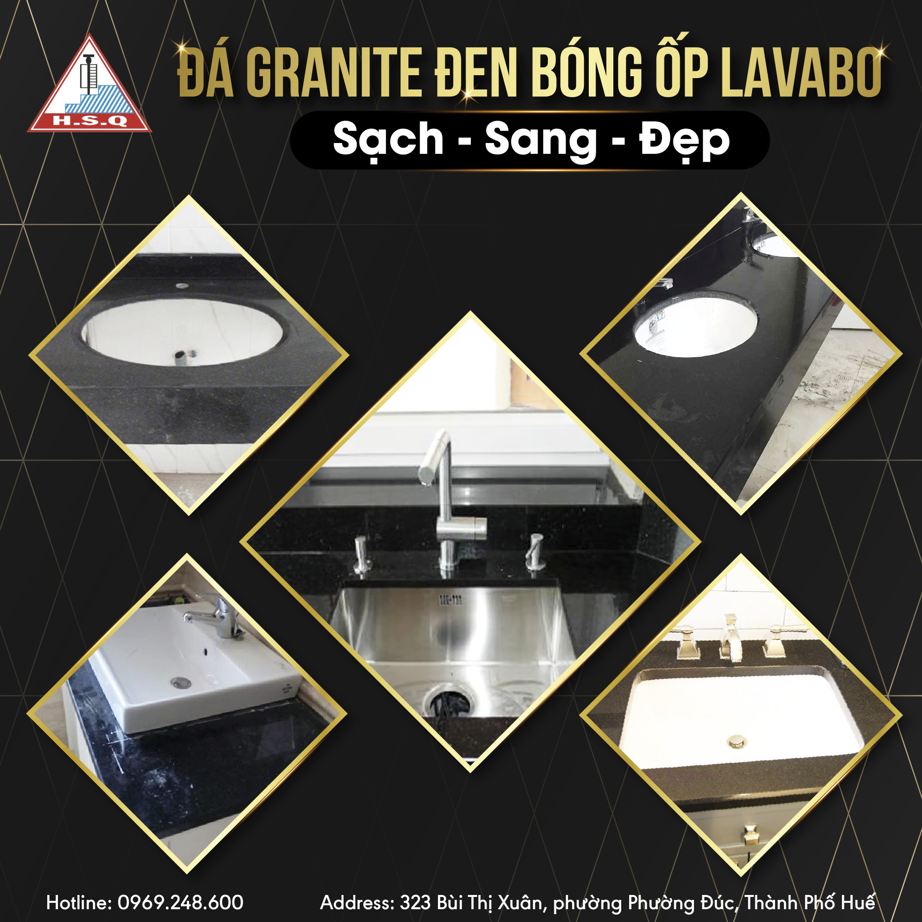 Đá Granite Đen Bóng Ốp Lavabo – Sạch, Sang, Đẹp